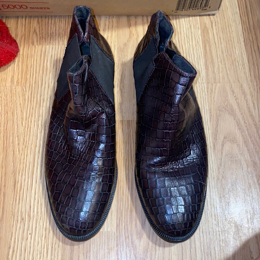 dark brown “animal” skin booties